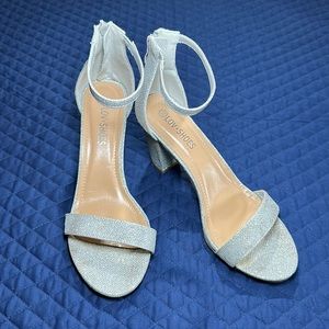 LOV-SHOE Silver Sparkling Ankle Strap Heels. Women’s Size 10. Worn 1 Time.